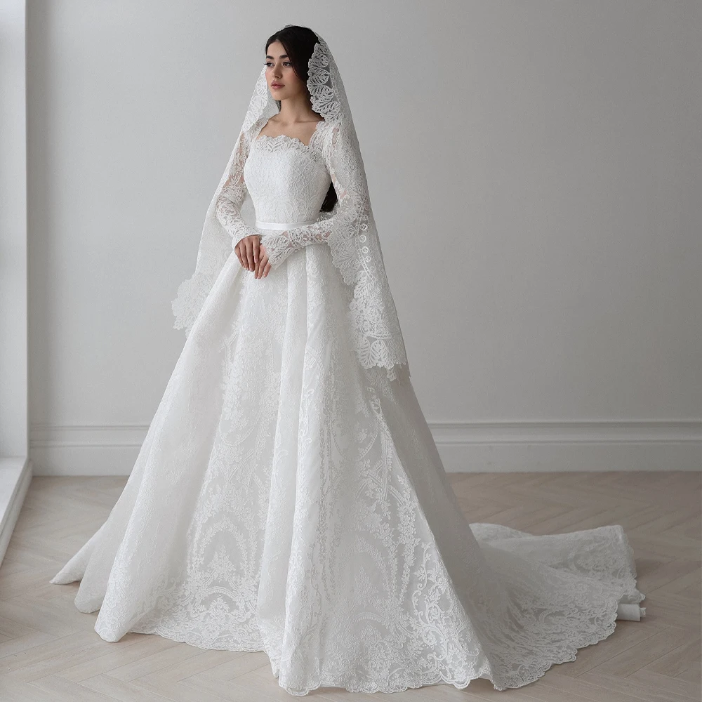 Mophiel White Wedding Dresses Long Sleeve Square Neck Lace Bride Dress Sweep Train A Line Church Elegant Bridal Gown Customized
Mophiel White Wedding Dresses Long Sleeve Square Neck Lace Bride Dress Sweep Train A Line Church Elegant Bridal Gown Customized