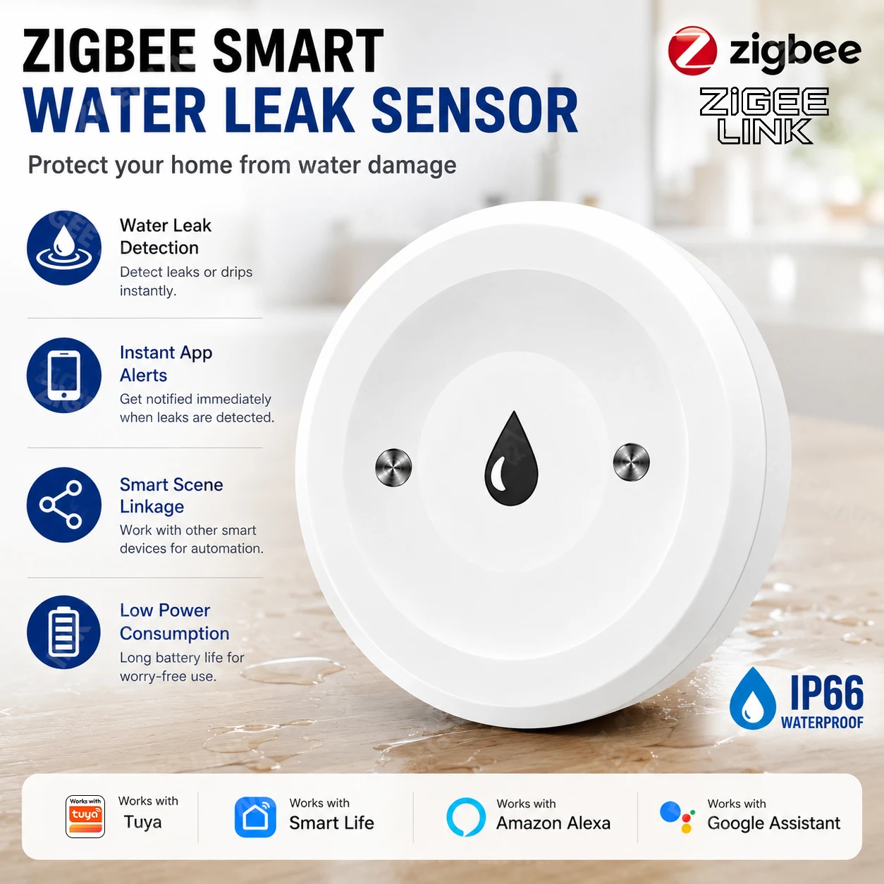 Zigbee3.0 Smart Water Leak Flood Detector With Tuya Smart Life APP Alarm Reminder Water Overflow Monitor Need Zigbee Gateway Hub
Zigbee3.0 Smart Water Leak Flood Detector With Tuya Smart Life APP Alarm Reminder Water Overflow Monitor Need Zigbee Gateway Hub