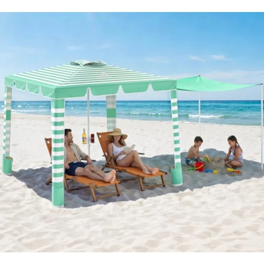 Beach Cabana for 4-8 People, Polyester Fabric, Light Green White Stripes, UPF50+ Sun Protection Easy Setup with Adjustable Heig
Beach Cabana for 4-8 People, Polyester Fabric, Light Green White Stripes, UPF50+ Sun Protection Easy Setup with Adjustable Heig