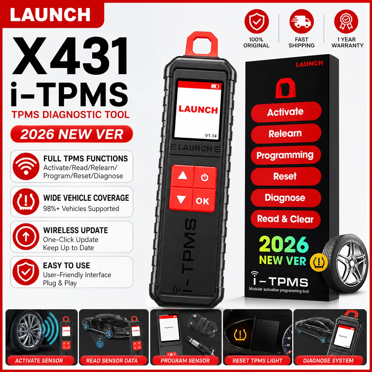 LAUNCH X431 i-TPMS Handheld TPMS Detector 315/433MHz RF Sensor Activate Relearn Programming Tool Compatible
LAUNCH X431 i-TPMS Handheld TPMS Detector 315/433MHz RF Sensor Activate Relearn Programming Tool Compatible