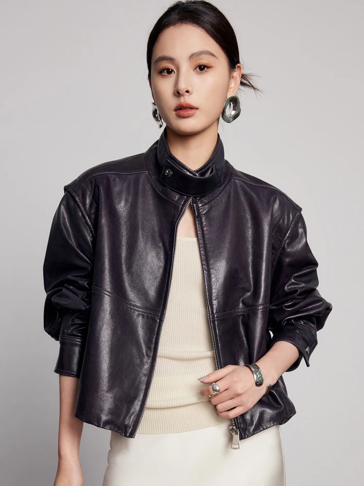 Casual Short Genuine Leather Motorcycle Jacket Women Simple Sleeves Detachable Stand Collar Soft Oil Wax Real Sheepskin Coat
Casual Short Genuine Leather Motorcycle Jacket Women Simple Sleeves Detachable Stand Collar Soft Oil Wax Real Sheepskin Coat
