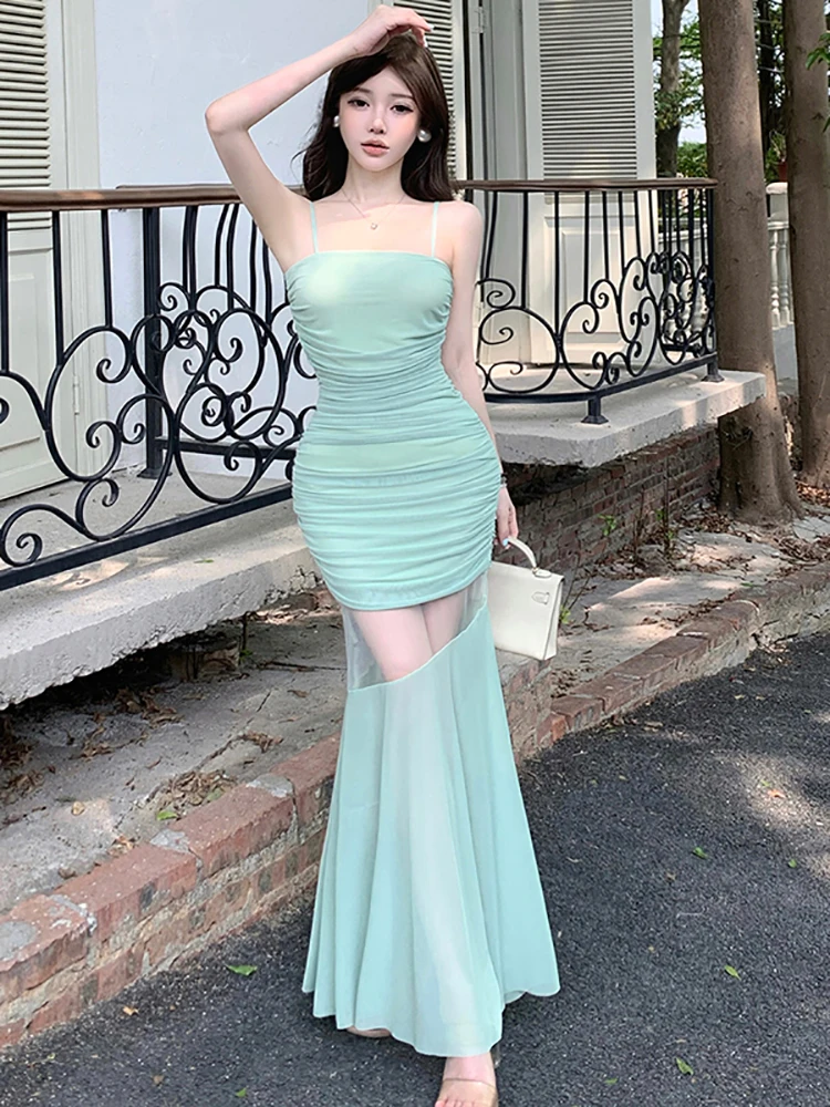 Women Green Patchwork Hollow Out Sexy Ruffled Maxi Dress Summer Elegant Casual Sling Dress 2025 Korean Fashion Bodycon Vestidos
Women Green Patchwork Hollow Out Sexy Ruffled Maxi Dress Summer Elegant Casual Sling Dress 2025 Korean Fashion Bodycon Vestidos