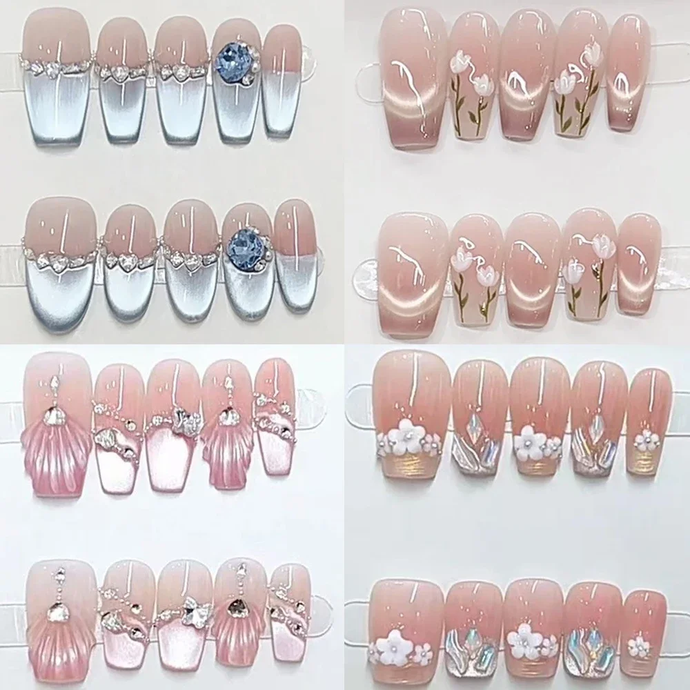 10Pcs Sweet Lovely Glisten French Cat Eye Press On Fake Nails Elegant Design Nude Pink Flowers Diamond Bow Handmade False Nail
10Pcs Sweet Lovely Glisten French Cat Eye Press On Fake Nails Elegant Design Nude Pink Flowers Diamond Bow Handmade False Nail