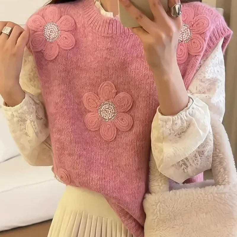 2025 New Women's Clothing Early Spring 3D Flower Round Neck Sleeveless Loose Korean Style Knitted Sweet Sweater Vest
2025 New Women's Clothing Early Spring 3D Flower Round Neck Sleeveless Loose Korean Style Knitted Sweet Sweater Vest