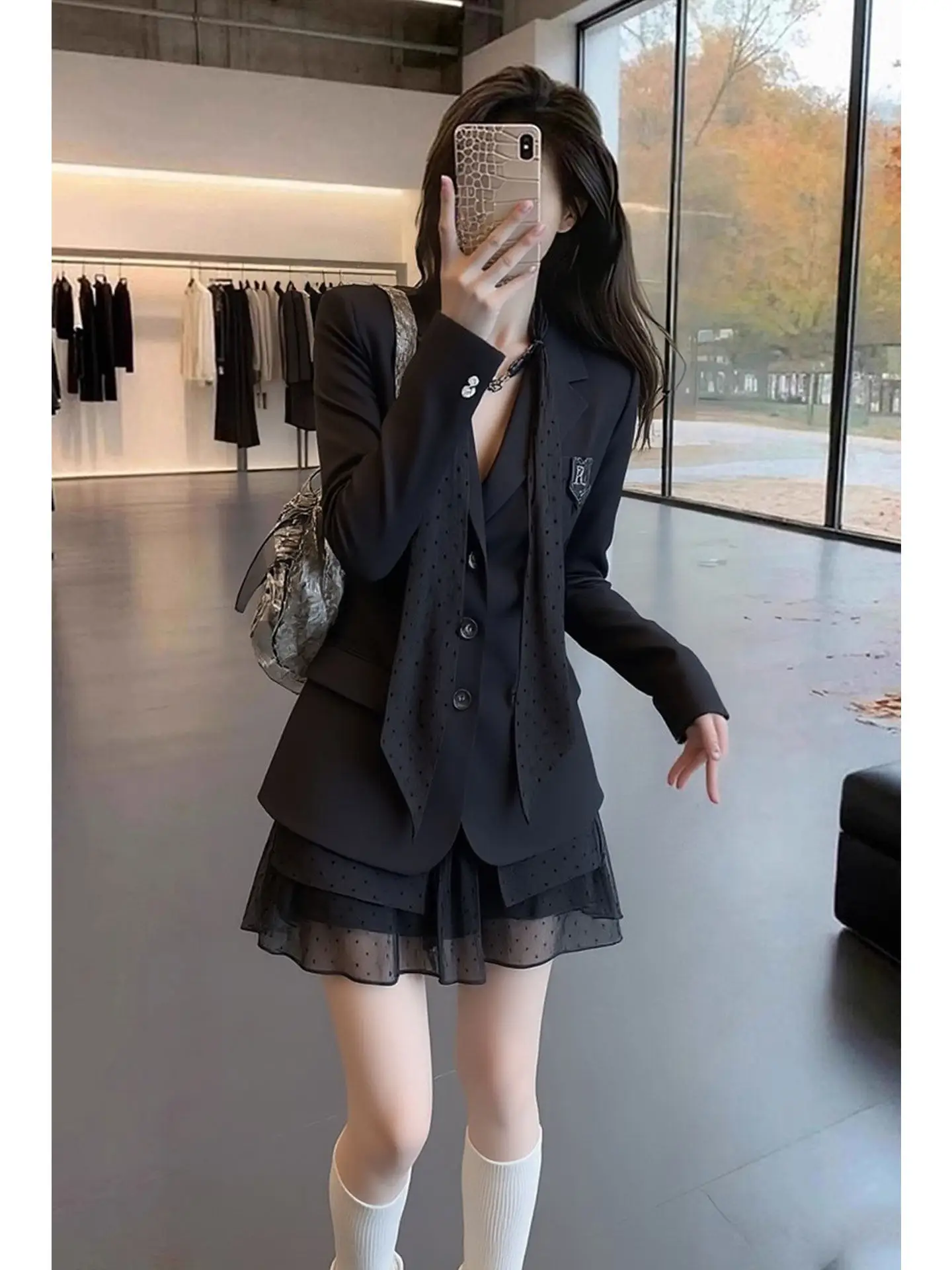 Korean Style Miu Series Black Two-Piece Suit Skirt Set Women's Fashion Spring Collection High Waist Breathable Polyester Fiber
Korean Style Miu Series Black Two-Piece Suit Skirt Set Women's Fashion Spring Collection High Waist Breathable Polyester Fiber
