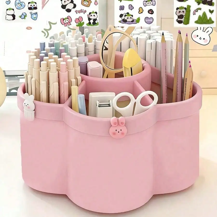 OBOVAY 1pc 360° Rotating Desktop Storage Box, 6 Compartments, Durable PP Plastic, Large Capacity Pen Holder, Suitable For Students, Can Hold Makeup Brushes, Pens And Desk Accessories, Creative Minimalist Design, Applicable For Office, Bathroom, Vanity And
OBOVAY 1pc 360° Rotating Desktop Storage Box, 6 Compartments, Durable PP Plastic, Large Capacity Pen Holder, Suitable For Students, Can Hold Makeup Brushes, Pens And Desk Accessories, Creative Minimalist Design, Applicable For Office, Bathroom, Vanity And