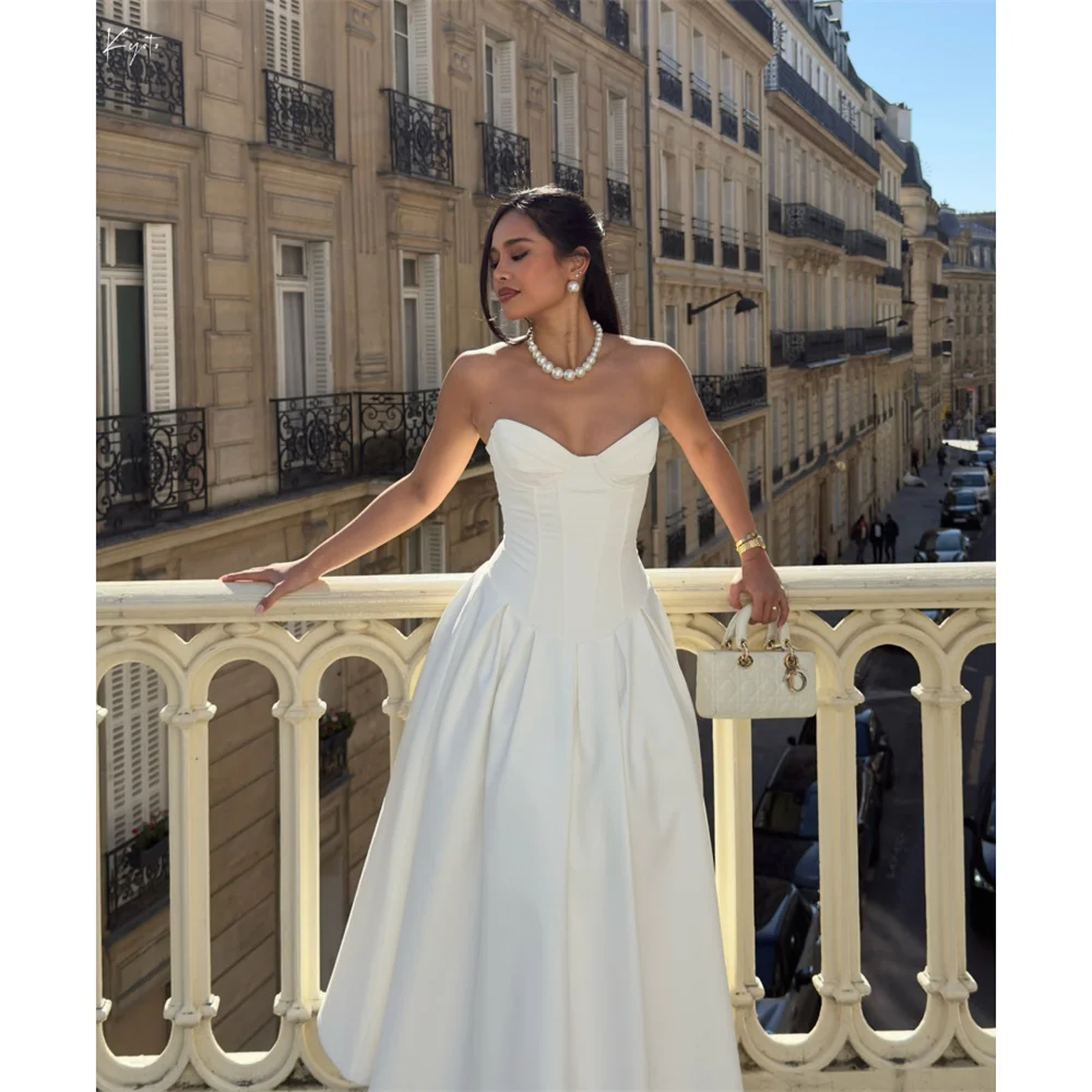Kyoto Customized White Strapless Scalloped Wedding Dress A-Line Ankle-Length vestidos de novia Elegant Lace-Up Evening Dresses
Kyoto Customized White Strapless Scalloped Wedding Dress A-Line Ankle-Length vestidos de novia Elegant Lace-Up Evening Dresses