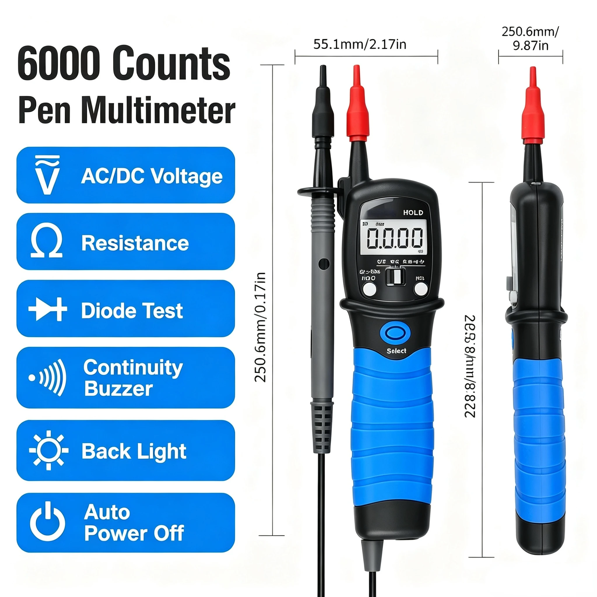 HoldPeak Pen Multimeter 6000 Counts ±0.5% CATⅢ 600V AC/DC Voltage Ohm Capacitance Diode Continuity Tester LCD Backlight
HoldPeak Pen Multimeter 6000 Counts ±0.5% CATⅢ 600V AC/DC Voltage Ohm Capacitance Diode Continuity Tester LCD Backlight