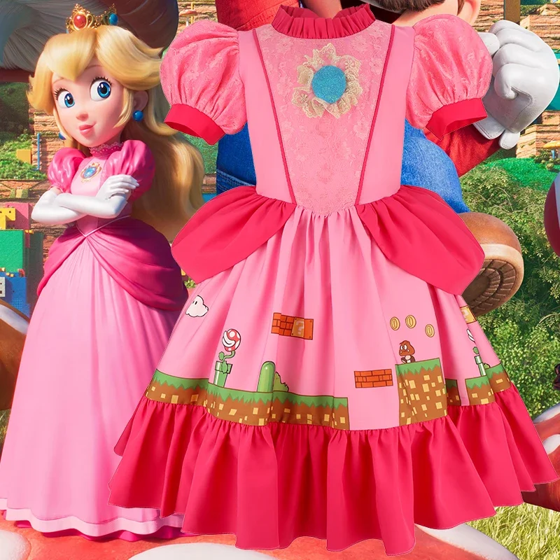 Girls Daisy Super Bros Stage performance movie cosplay Peach Vedio Game Pink printed pattern Princess Cosplay Costume Birthday P
Girls Daisy Super Bros Stage performance movie cosplay Peach Vedio Game Pink printed pattern Princess Cosplay Costume Birthday P