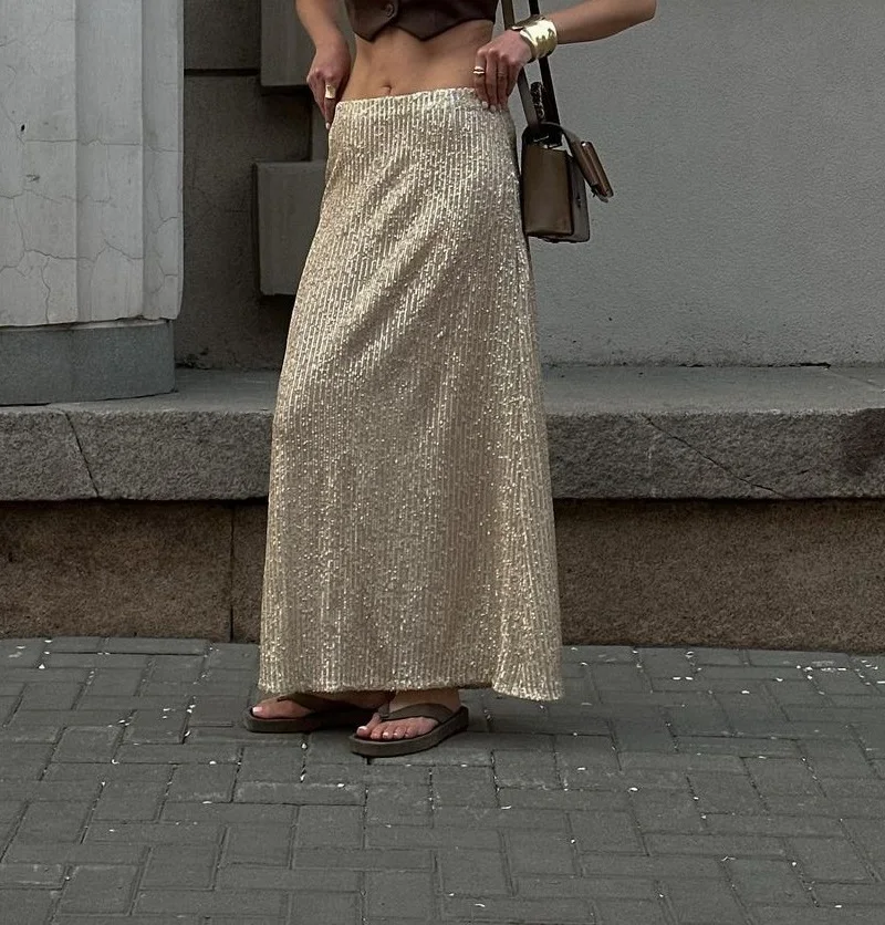 Women Sparkly Sequin Maxi Skirt 2025 Fall Fashion Streetwear Korean Style Gold Silver Glitter Long Skirts
Women Sparkly Sequin Maxi Skirt 2025 Fall Fashion Streetwear Korean Style Gold Silver Glitter Long Skirts