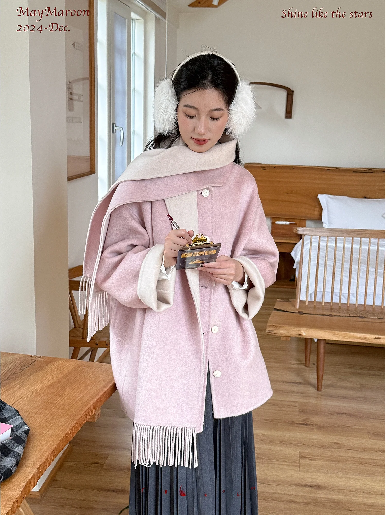 Ele Double-Sided Woolen Scarf with Tassel Handmade by MayMaroon for Women Sweet Sle Long Sve Mid-Length Coat
Ele Double-Sided Woolen Scarf with Tassel Handmade by MayMaroon for Women Sweet Sle Long Sve Mid-Length Coat