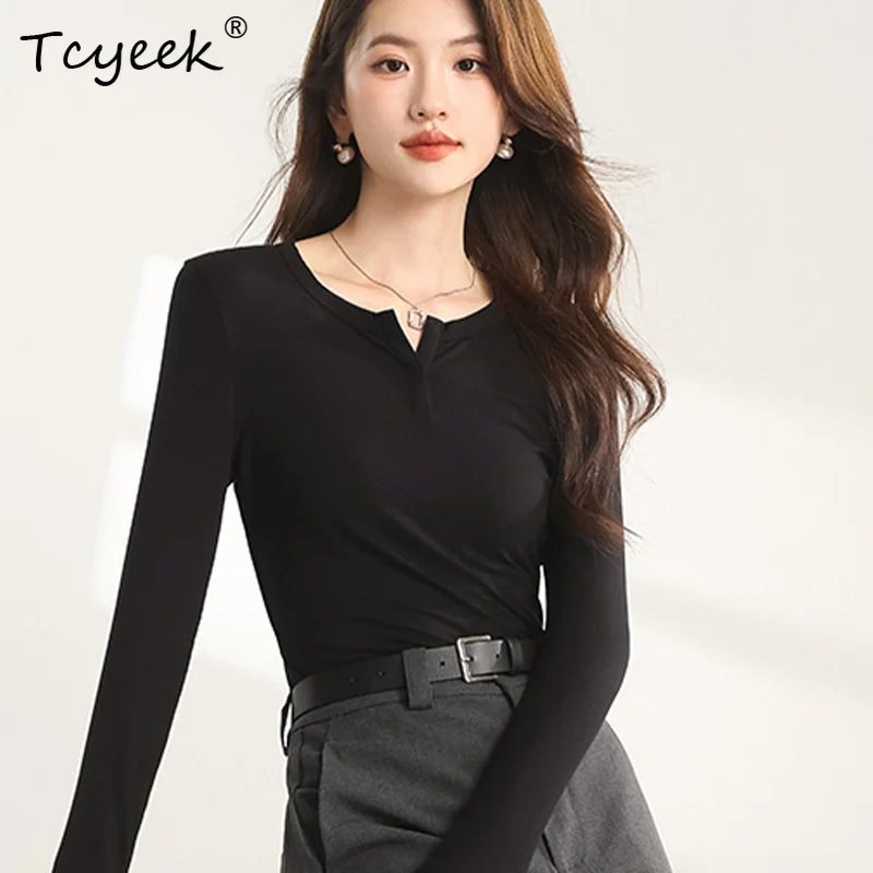 Tcyeek-Elegant Knit T-Shirt For Women, 6%Mulberry Silk, Long Sleeve, Soft Comfortable, Commute OL Top, Autumn Winter T40407QM
Tcyeek-Elegant Knit T-Shirt For Women, 6%Mulberry Silk, Long Sleeve, Soft Comfortable, Commute OL Top, Autumn Winter T40407QM