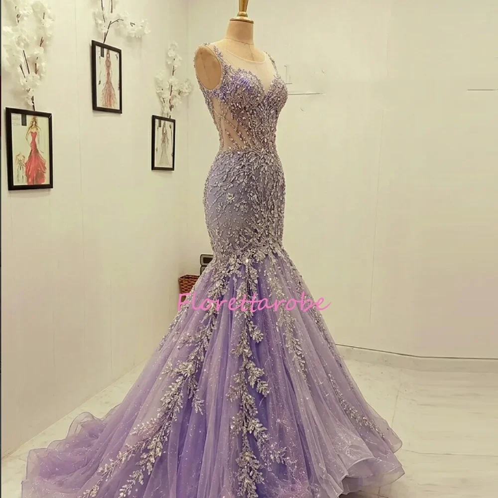 Glamorous Lavender Prom Dresses Lace Appliques Mermaid Evening Gowns Sleeveless Luxury Homecoming Dinner Party Dresses
Glamorous Lavender Prom Dresses Lace Appliques Mermaid Evening Gowns Sleeveless Luxury Homecoming Dinner Party Dresses
