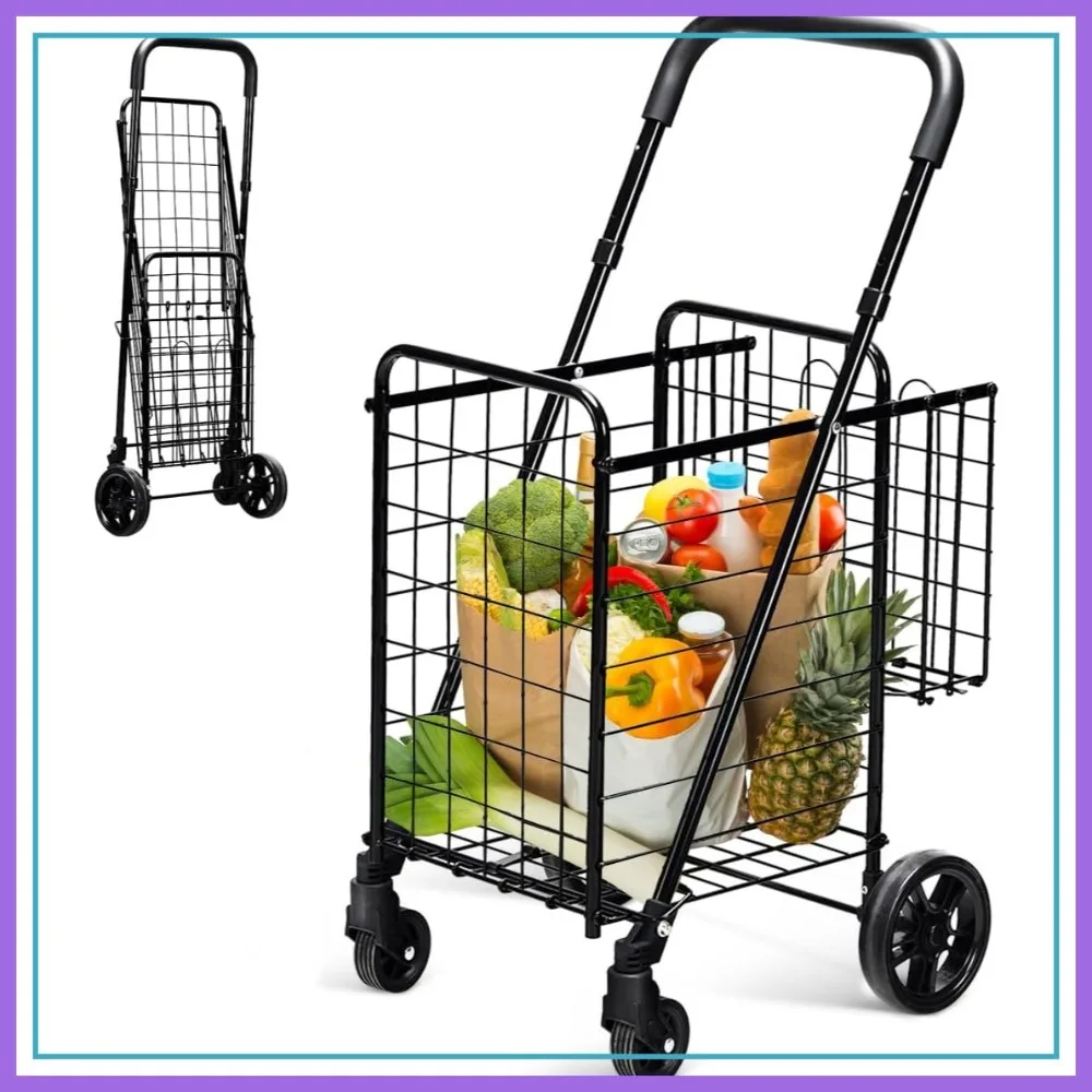 Lightweight Folding Shopping Cart with Swivel Wheels & Dual Baskets, Large Capacity Grocery Trolley for Laundry, Travel, Black
Lightweight Folding Shopping Cart with Swivel Wheels & Dual Baskets, Large Capacity Grocery Trolley for Laundry, Travel, Black