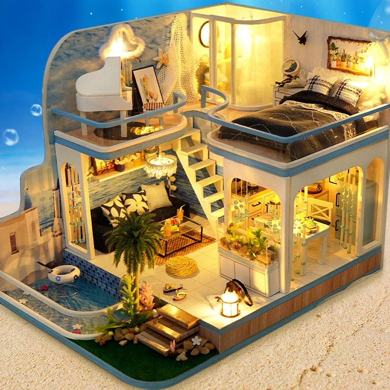 DIY деревянные кукольные домики Ocean Casa, миниатюрные строительные наборы, кукольный домик с мебелью, светодиодные фонари для девочек, подарки ручной работы на день рождения
DIY деревянные кукольные домики Ocean Casa, миниатюрные строительные наборы, кукольный домик с мебелью, светодиодные фонари для девочек, подарки ручной работы на день рождения