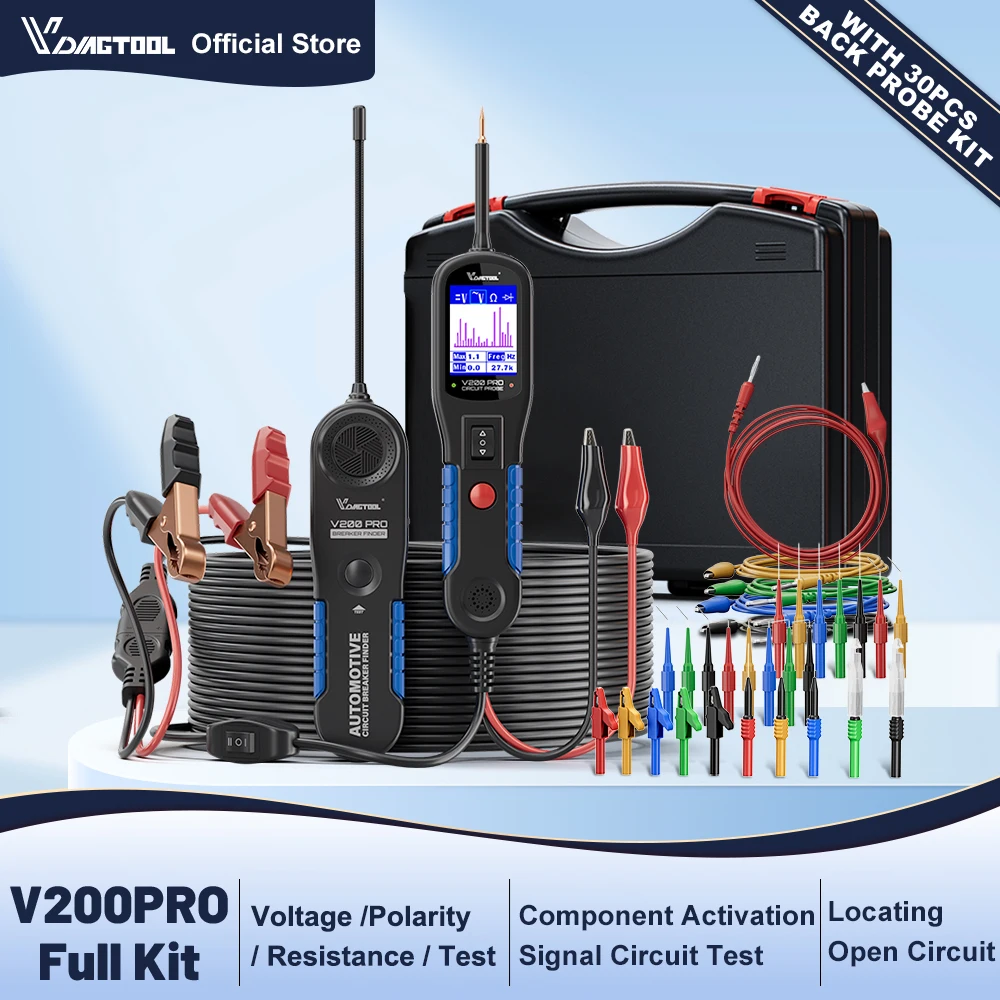 VDIAGTOOL V200 PRO Автомобильный тестер зонда питания с 30 шт. комплектом задних зондов 12/24 В электрический искатель короткого открытия цепи
VDIAGTOOL V200 PRO Автомобильный тестер зонда питания с 30 шт. комплектом задних зондов 12/24 В электрический искатель короткого открытия цепи