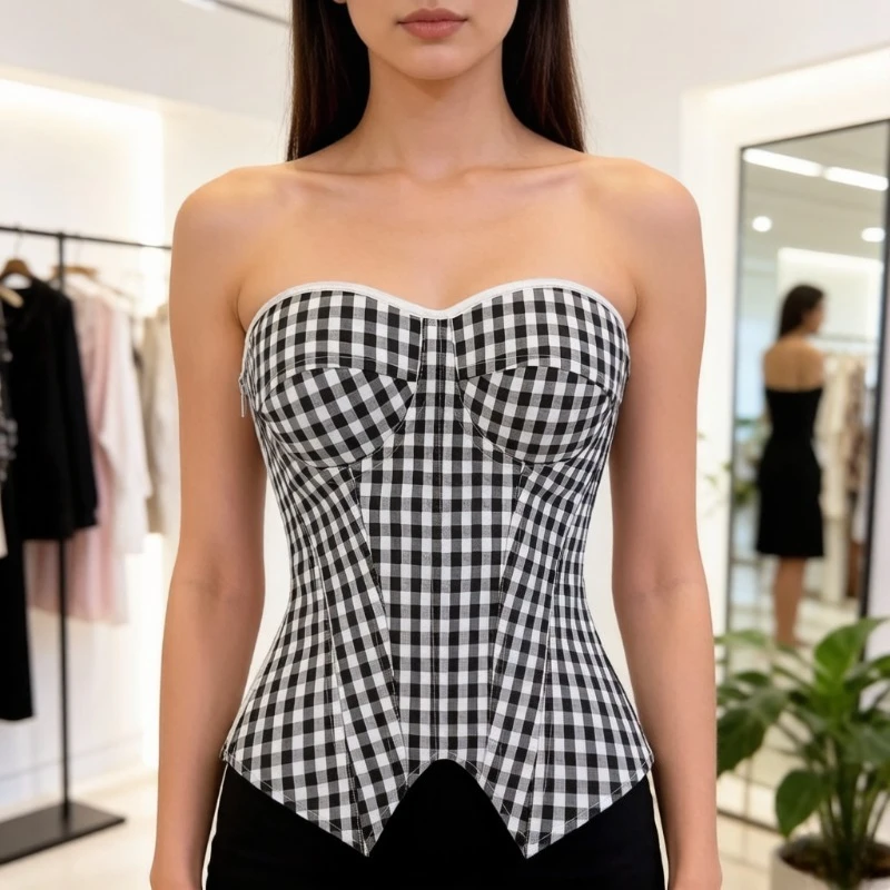 Black White Plaid Overbust Corset Strapless Bustier Top Slimming Shapewear
Black White Plaid Overbust Corset Strapless Bustier Top Slimming Shapewear