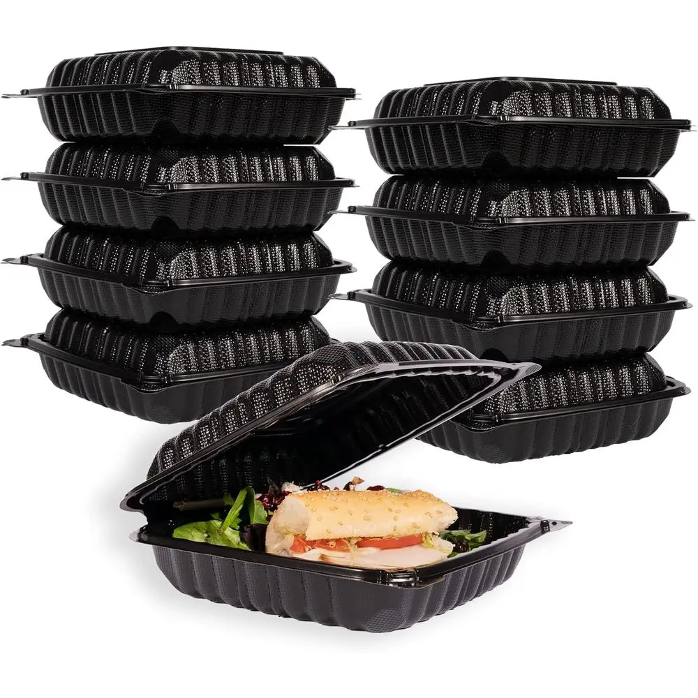 Eco-Friendly Recycled Polypropylene Hinged Food Containers, 9x9x3, Vented, Black (200)
Eco-Friendly Recycled Polypropylene Hinged Food Containers, 9x9x3, Vented, Black (200)