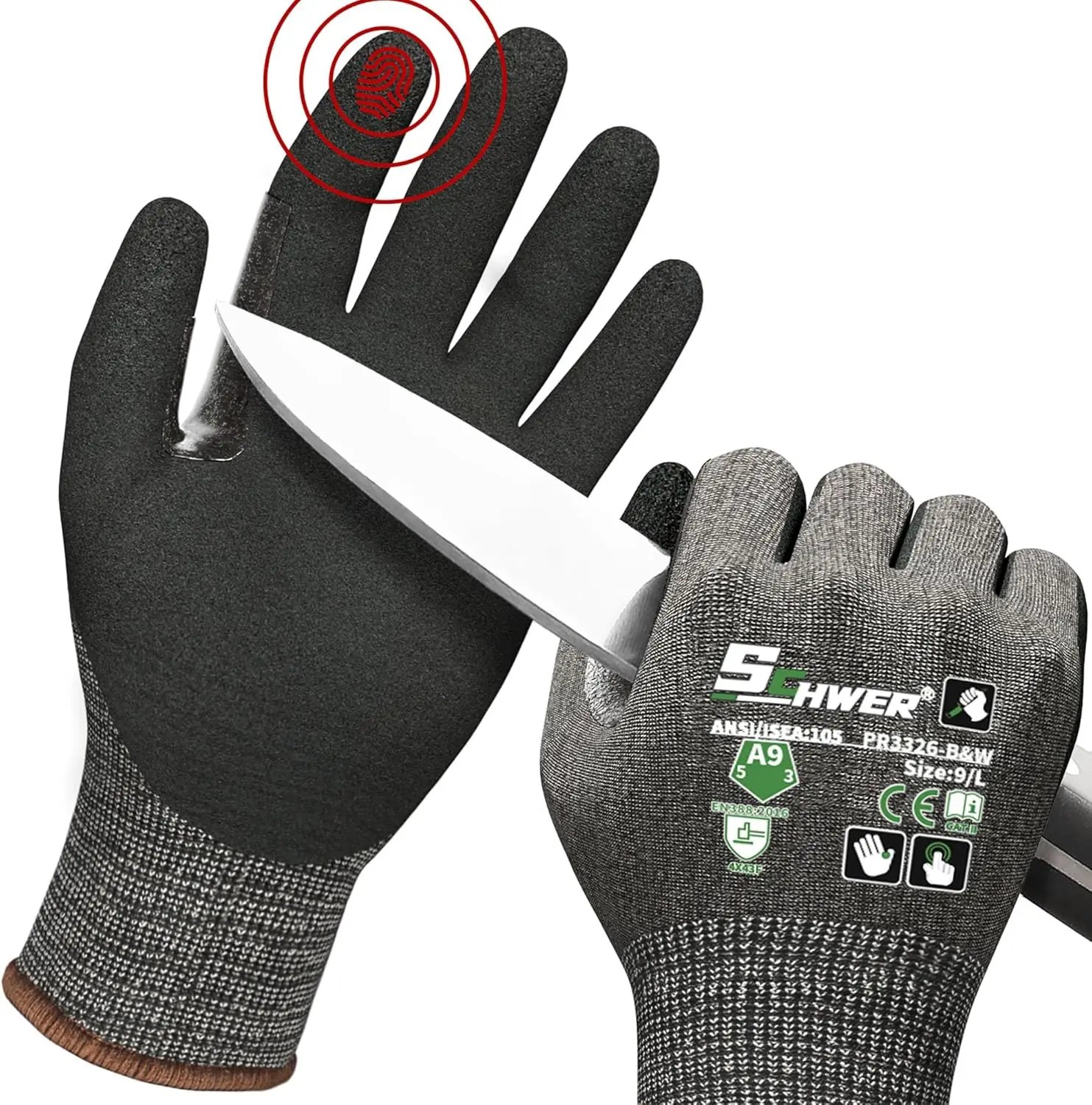 ANSI Cut Level A9 Work Gloves, Reinforced Thumb, Non-Slip, Breathable, Touchscreen, Black (L)
ANSI Cut Level A9 Work Gloves, Reinforced Thumb, Non-Slip, Breathable, Touchscreen, Black (L)