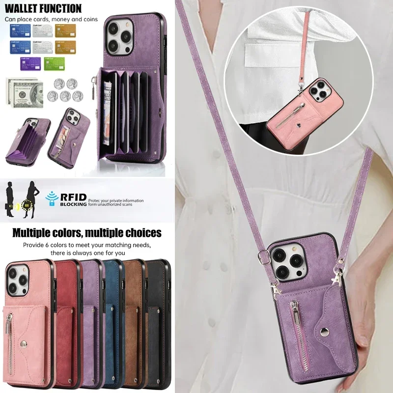 Lanyard Leather Zip Wallet Card Phone Case for iPhone 15 14 Pro Max 13 12 Mini 11 X XR XS 7 8 Plus SE 2022 Crossbody Flip Cover
Lanyard Leather Zip Wallet Card Phone Case for iPhone 15 14 Pro Max 13 12 Mini 11 X XR XS 7 8 Plus SE 2022 Crossbody Flip Cover