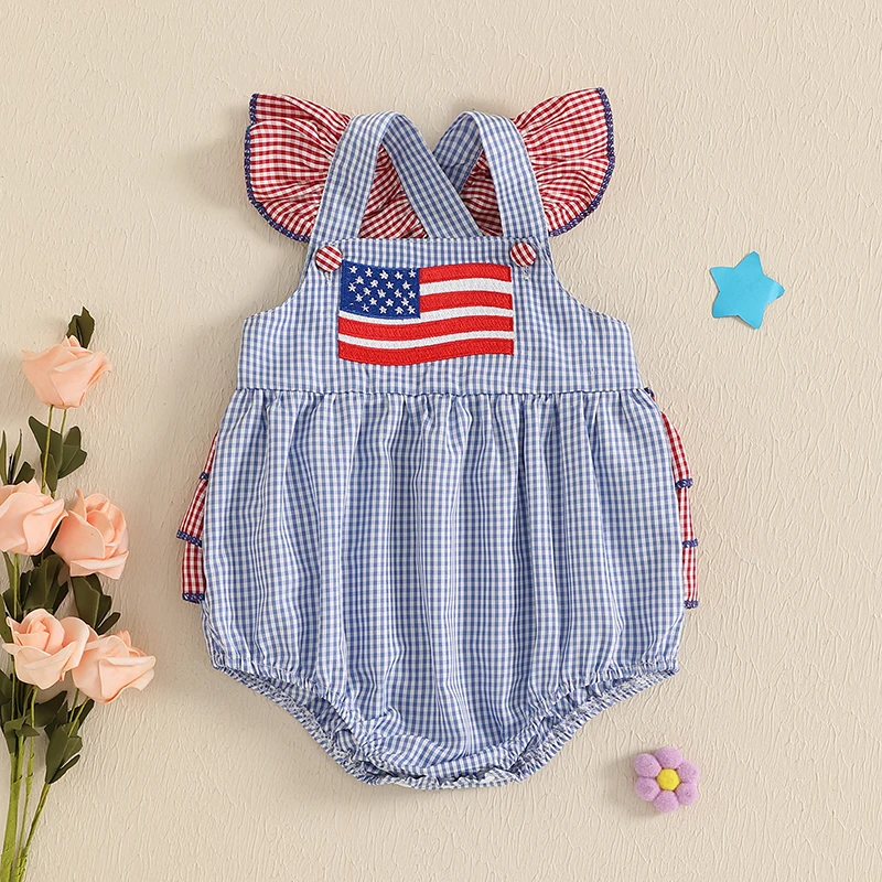 4th of July Baby Girl Outfits Newborn Fourth of July American Flag Ruffle Romper Fly Sleeve Smocked Bodysuit
4th of July Baby Girl Outfits Newborn Fourth of July American Flag Ruffle Romper Fly Sleeve Smocked Bodysuit 