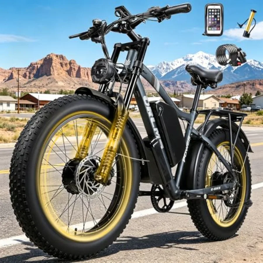 Dual Motor Electric Bike for Adults: 6000W Peak, 45MPH, 60V52V/25Ah Battery, 26''24'' Fat Tire, Up to 110 Miles Range, SHM 7-Sp
Dual Motor Electric Bike for Adults: 6000W Peak, 45MPH, 60V52V/25Ah Battery, 26''24'' Fat Tire, Up to 110 Miles Range, SHM 7-Sp