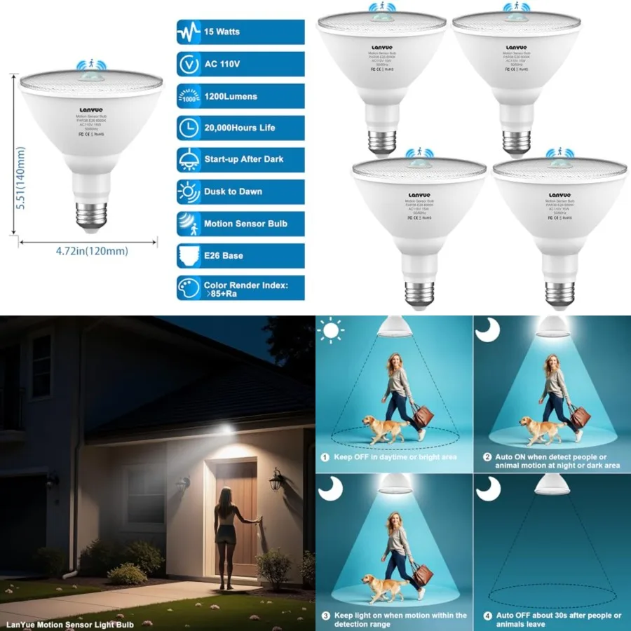 Motion Sensor Light Bulbs, Dusk to Dawn Outdoor Lighting, PAR38 Led Motion Sensor Flood Light 100 Watt Equivalent 15W,6000K Day
Motion Sensor Light Bulbs, Dusk to Dawn Outdoor Lighting, PAR38 Led Motion Sensor Flood Light 100 Watt Equivalent 15W,6000K Day