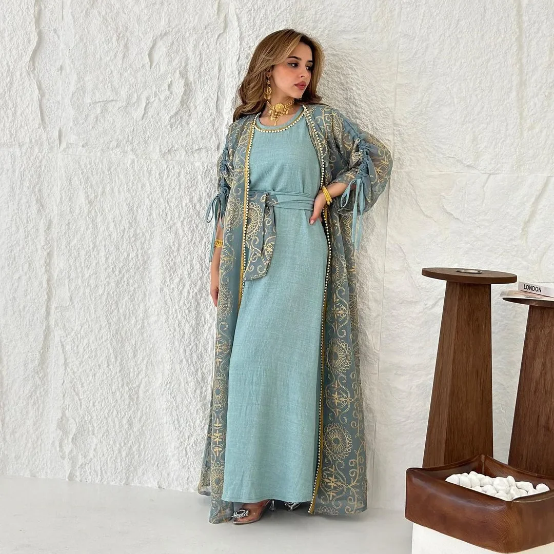 Women Open Embroidery Mesh Abaya Kaftan Dubai Turkey 2 Piece Muslim Set Islam Robe African Dress Kimono Morocco Clothing Caftan
Women Open Embroidery Mesh Abaya Kaftan Dubai Turkey 2 Piece Muslim Set Islam Robe African Dress Kimono Morocco Clothing Caftan