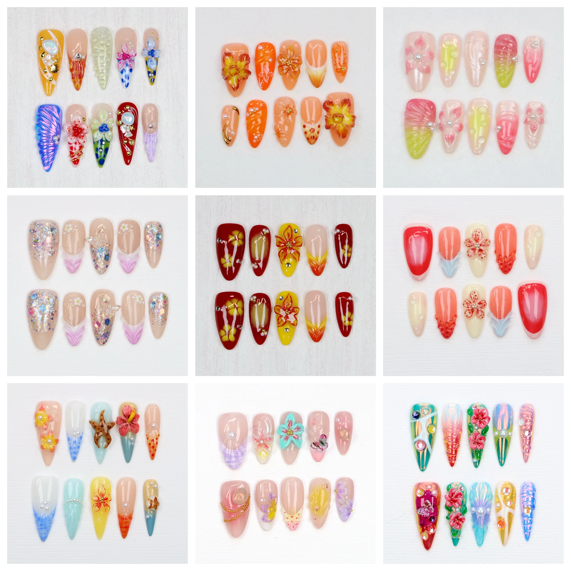 10Pcs Custom 3D beautiful handmade Flowers Manicure Press On Nails,Acrylic Fake Handpainted Custom Design Adhesive Nail File Set
10Pcs Custom 3D beautiful handmade Flowers Manicure Press On Nails,Acrylic Fake Handpainted Custom Design Adhesive Nail File Set