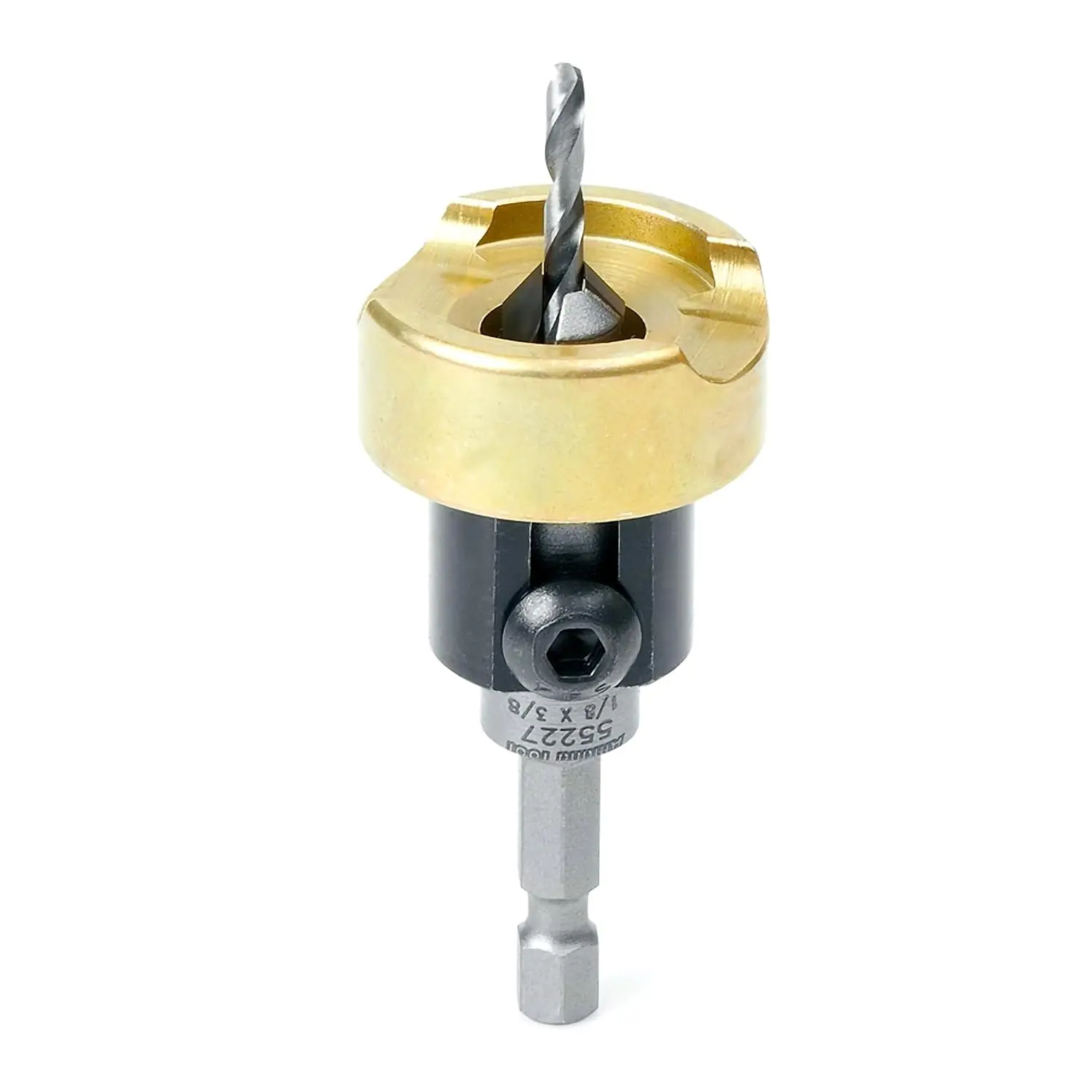 82 Degree Countersink Set with Adjustable Depth Stop, Carbide Tipped, 1/4 Hex Shank
82 Degree Countersink Set with Adjustable Depth Stop, Carbide Tipped, 1/4 Hex Shank