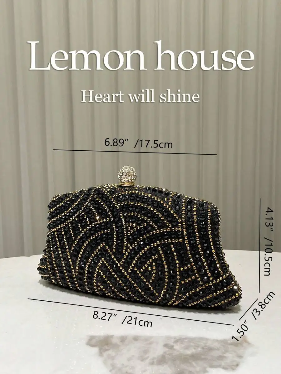 Luxurious Black Crystal-Embellished Clutch With Gold Accents For Formal Events, Wedding, Prom And Evening Parties
Luxurious Black Crystal-Embellished Clutch With Gold Accents For Formal Events, Wedding, Prom And Evening Parties