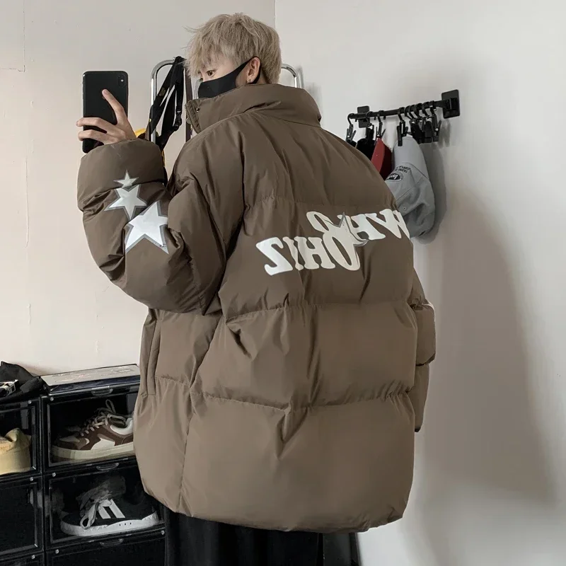 Casual Winter Down Jacket Mens American Fashion Star Letter Print Stand Up Collar Thickened Warm Loose Cotton Padded Parkas Coat
Casual Winter Down Jacket Mens American Fashion Star Letter Print Stand Up Collar Thickened Warm Loose Cotton Padded Parkas Coat