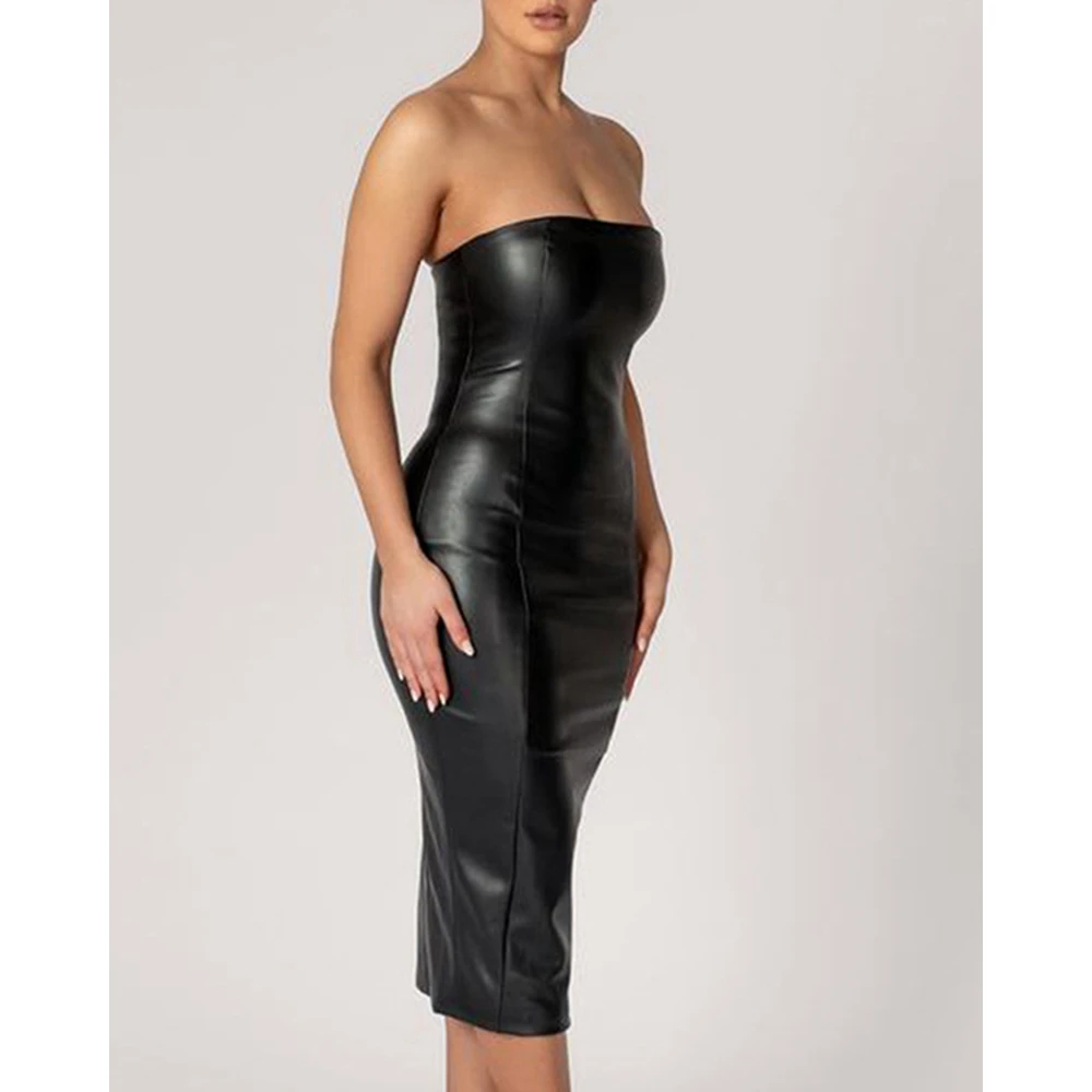 2024 Summer Women Pu Leather Back Slit Bodycon Party Dress Sexy Office Lady Chest Wrapping Midi Dress Spring Workwear
2024 Summer Women Pu Leather Back Slit Bodycon Party Dress Sexy Office Lady Chest Wrapping Midi Dress Spring Workwear