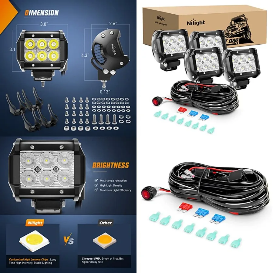 Pcs Inch 18W Flood Off Road Fog Lights Driving Roof Light Bar Work Light 16AWG Kit - Leads for Truck ATV UTV SUV Boat, 2 Years
Pcs Inch 18W Flood Off Road Fog Lights Driving Roof Light Bar Work Light 16AWG Kit - Leads for Truck ATV UTV SUV Boat, 2 Years