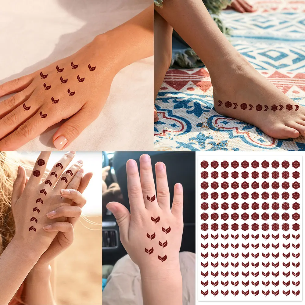 Waterproof Temporary Tattoo Stickers for Hand Fingers Foots Small Pattern Maroon Henna Tattoo for Women, Flower Leaf Fake Tattoo
Waterproof Temporary Tattoo Stickers for Hand Fingers Foots Small Pattern Maroon Henna Tattoo for Women, Flower Leaf Fake Tattoo