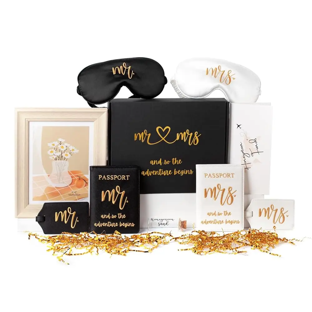 Mr and Mrs Honeymoon Travel Gift Set, Includes Embroidered Passport Covers, Luggage Tags, Eye Masks, Honeymoon Sand Keepsake
Mr and Mrs Honeymoon Travel Gift Set, Includes Embroidered Passport Covers, Luggage Tags, Eye Masks, Honeymoon Sand Keepsake