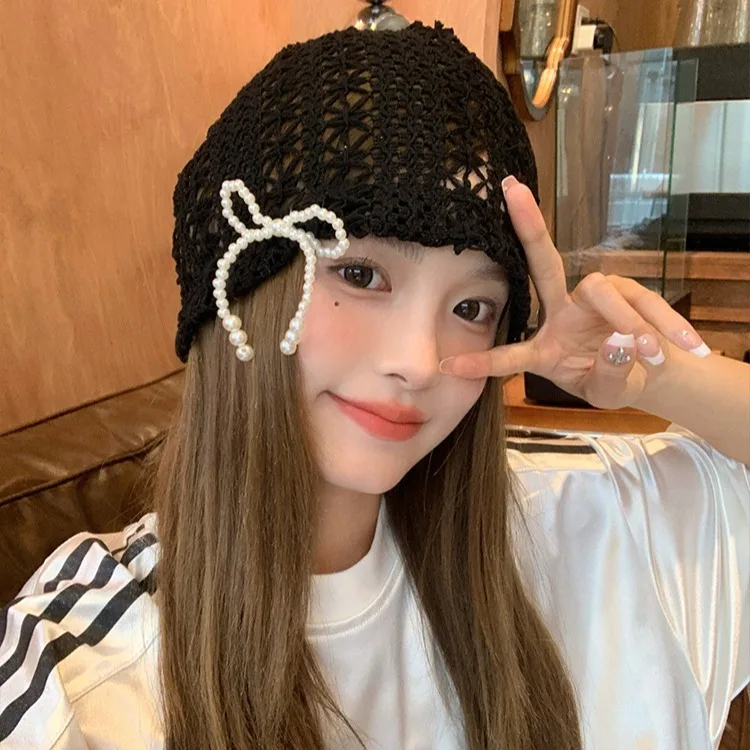Korean Version of Fashion Pearl Bow Line Empty Pullover Hat Women's Summer Sweet Breathable Versatile Knitted Skull Beanie Cap
Korean Version of Fashion Pearl Bow Line Empty Pullover Hat Women's Summer Sweet Breathable Versatile Knitted Skull Beanie Cap