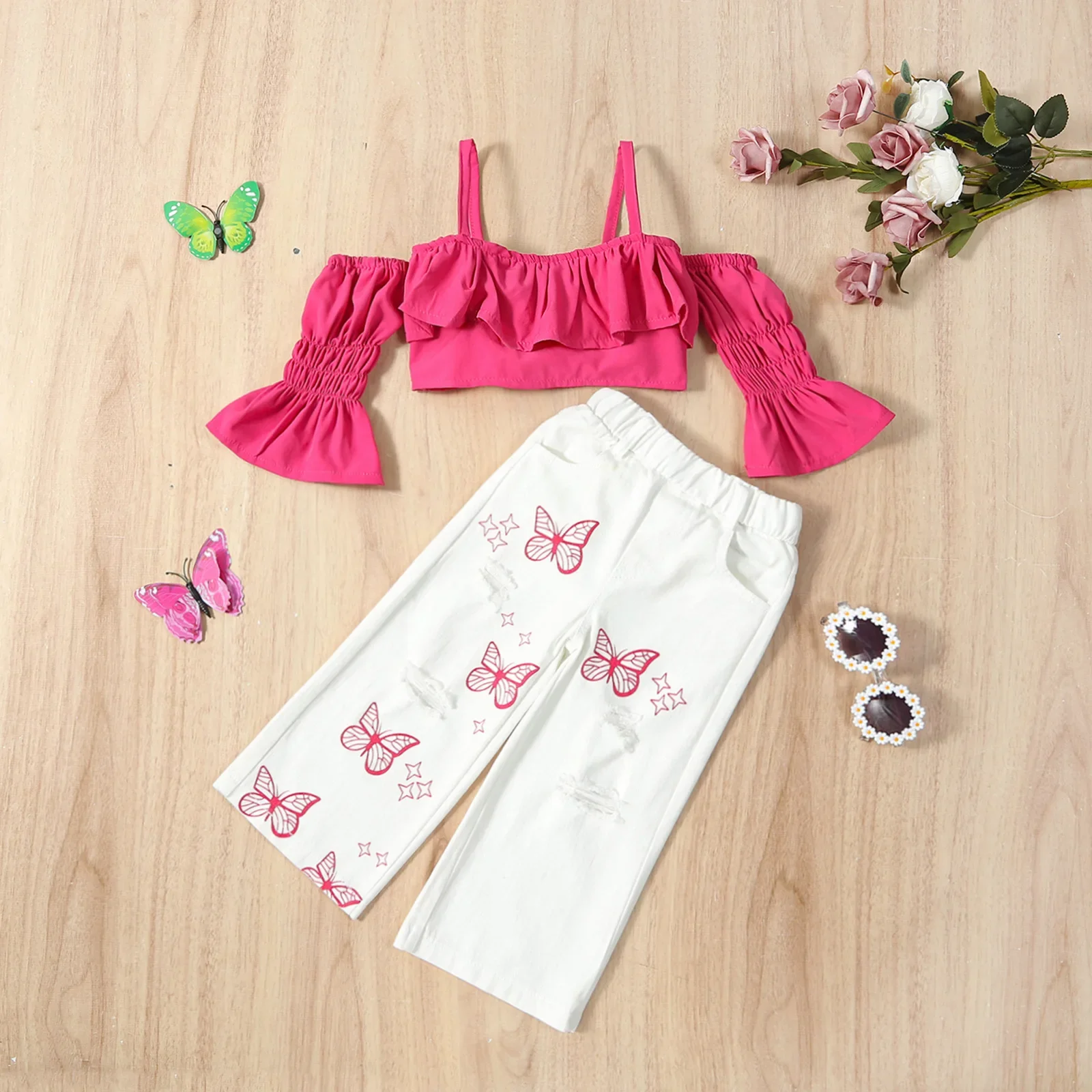 New Summer Kids Clothes Sets Baby Girls Solid Off Shoulder Sling Crop Top + Butterfly Print Loose Pants Toddler Casual Clothing
New Summer Kids Clothes Sets Baby Girls Solid Off Shoulder Sling Crop Top + Butterfly Print Loose Pants Toddler Casual Clothing