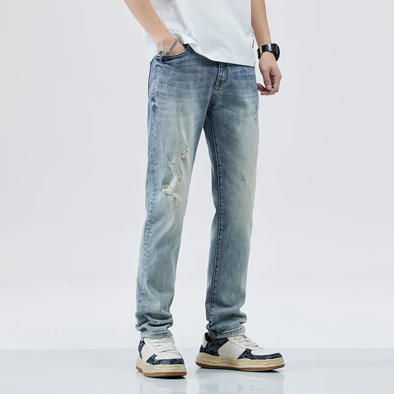 spring and summer new wash white daily everything with small straight feet light blue casual jeans men
spring and summer new wash white daily everything with small straight feet light blue casual jeans men