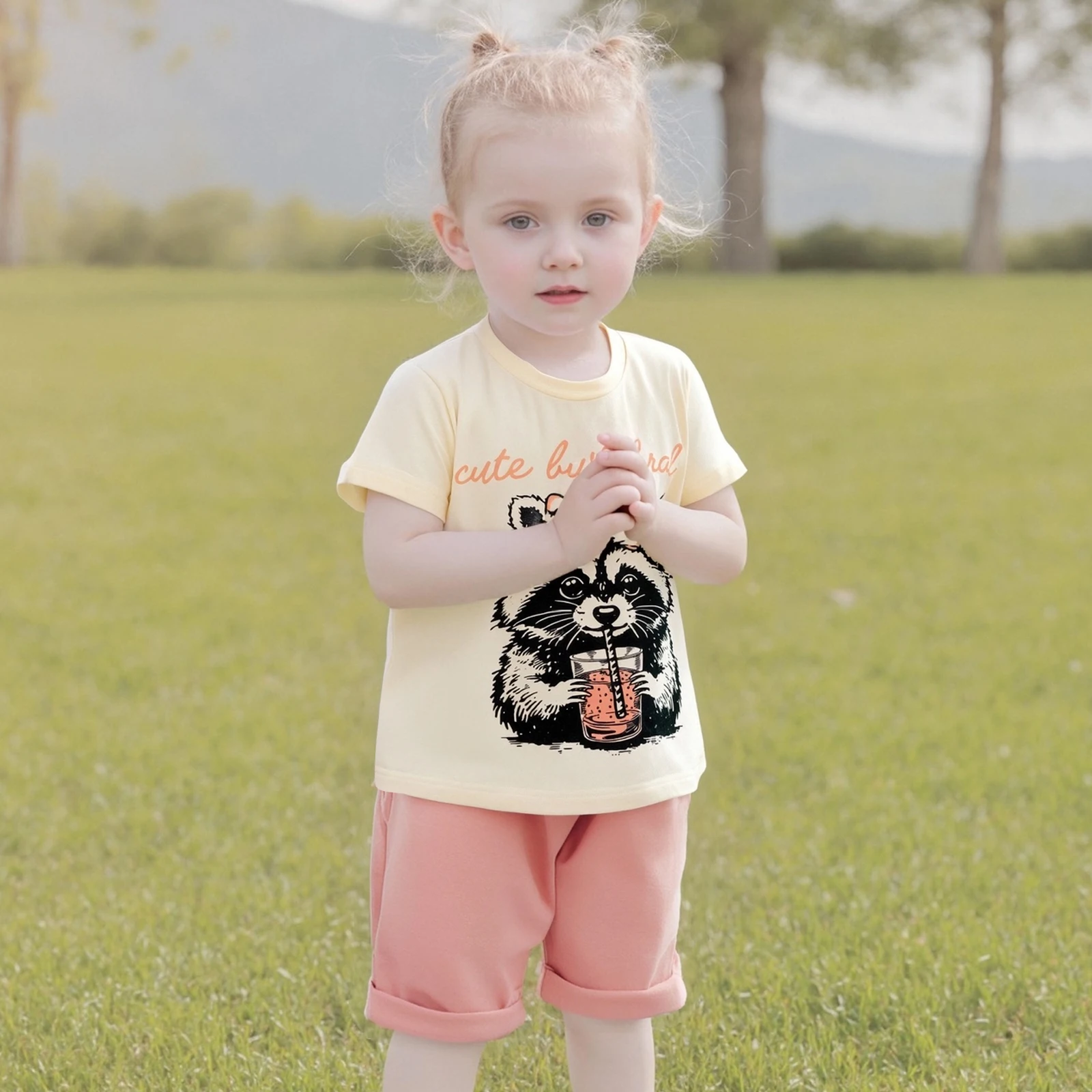 Toddler Girls Summer Outfit Raccoon Letter Print Short Sleeves T-Shirt and Elastic Shorts Set Cute 2 Piece Clothes
Toddler Girls Summer Outfit Raccoon Letter Print Short Sleeves T-Shirt and Elastic Shorts Set Cute 2 Piece Clothes