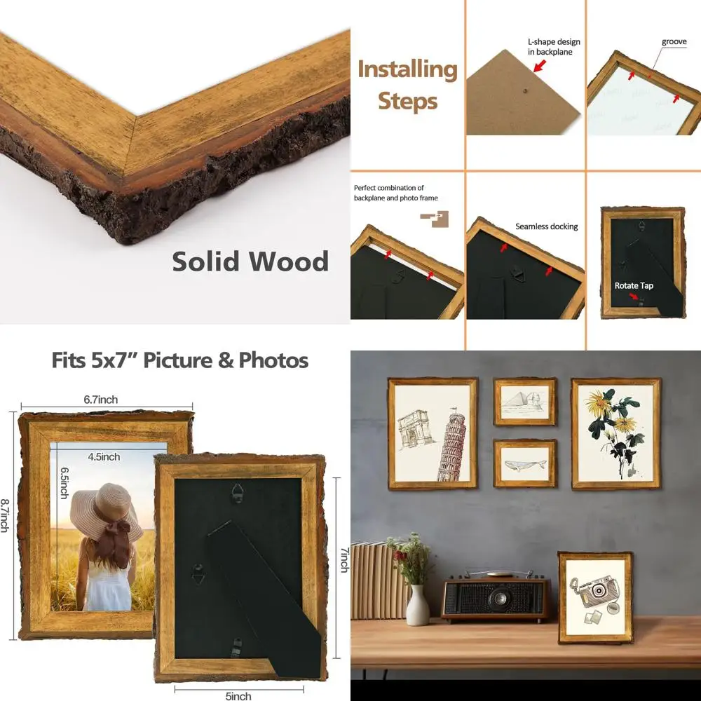 Rustic 5x7 Solid Wood Picture Frame, Bark Edges & Glass Cover, Wall Mountable, Farmhouse Style (5-Pack)
Rustic 5x7 Solid Wood Picture Frame, Bark Edges & Glass Cover, Wall Mountable, Farmhouse Style (5-Pack)