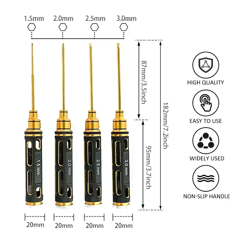 RS RC 4pcs/set Titanium Plating 1.5/2.0/2.5/3.0mm Hexagon Screwdriver Screw Driver Tool Kit For Rc Model Car Boat Airplane
RS RC 4pcs/set Titanium Plating 1.5/2.0/2.5/3.0mm Hexagon Screwdriver Screw Driver Tool Kit For Rc Model Car Boat Airplane