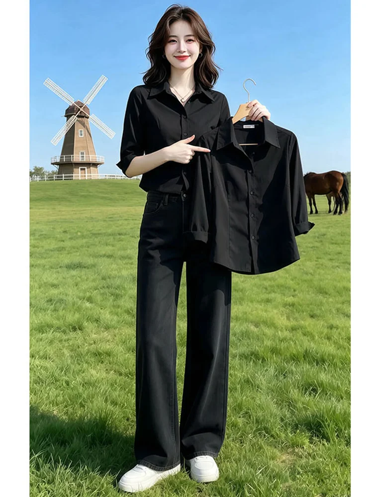 plus Size Women's Black Button V-Neck Waist-Cut Long Sleeve Shirt Casual Style Loose Fit Inner Wear Base Layer Top for Spring
plus Size Women's Black Button V-Neck Waist-Cut Long Sleeve Shirt Casual Style Loose Fit Inner Wear Base Layer Top for Spring