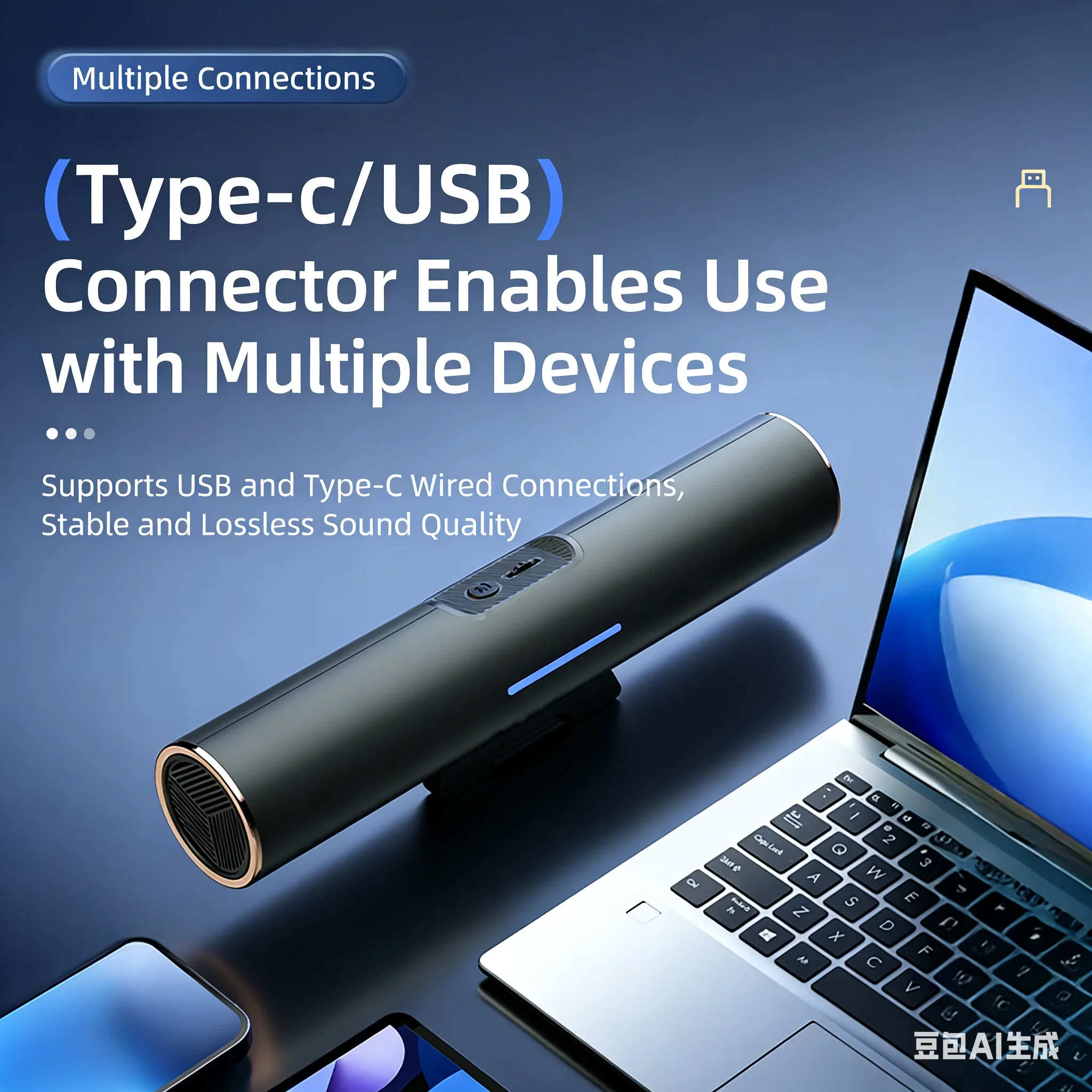 Compact Clip-On Soundbar with Dual Speakers, Bluetooth 5.3 & USB/Type-C Wired, 6W Stereo Audio for PC/Monitor/Phone
Compact Clip-On Soundbar with Dual Speakers, Bluetooth 5.3 & USB/Type-C Wired, 6W Stereo Audio for PC/Monitor/Phone