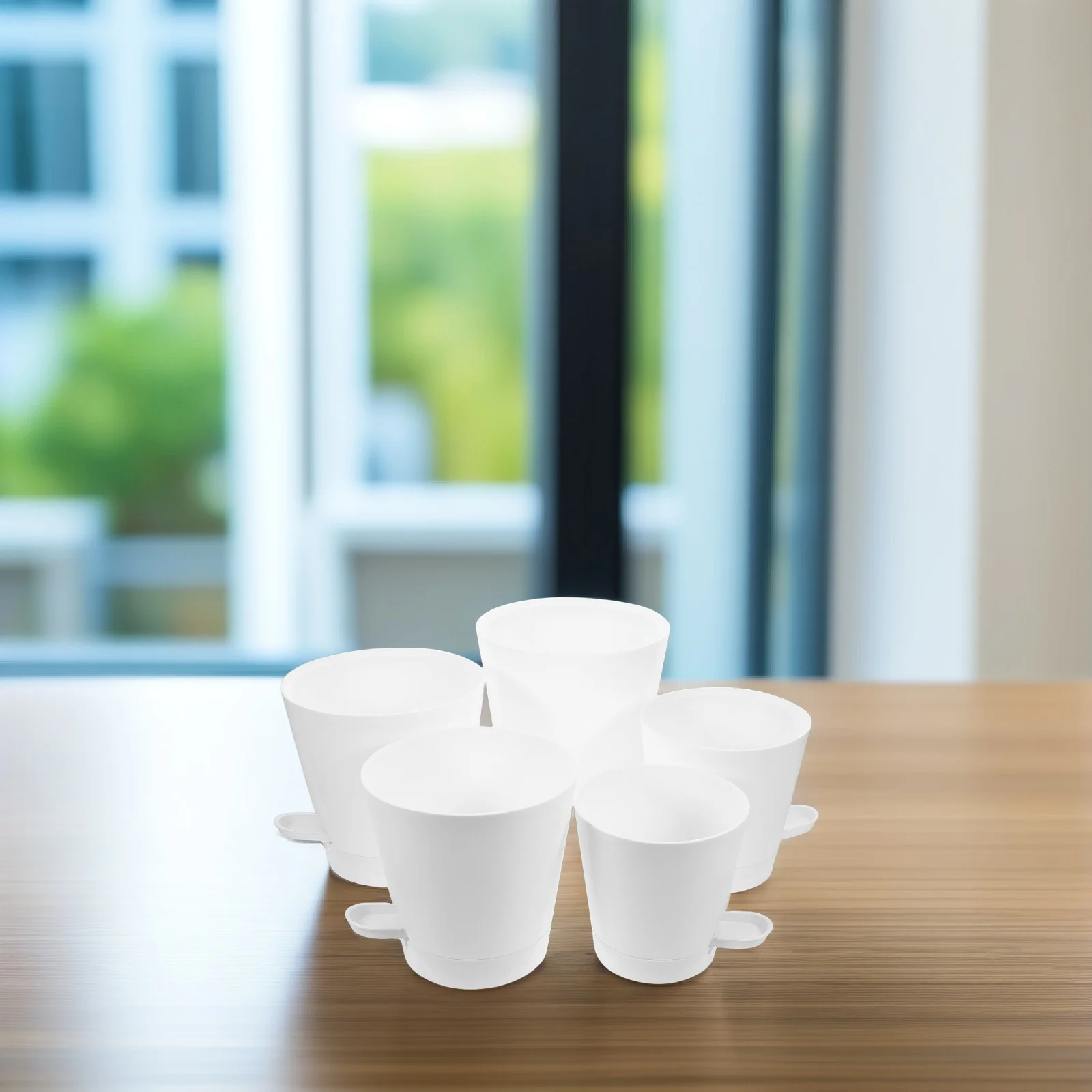 5 Pcs Watering Flower Pots Combo Lightweight Sturdy Plastic Planters Indoor Flower Pot Decor
5 Pcs Watering Flower Pots Combo Lightweight Sturdy Plastic Planters Indoor Flower Pot Decor