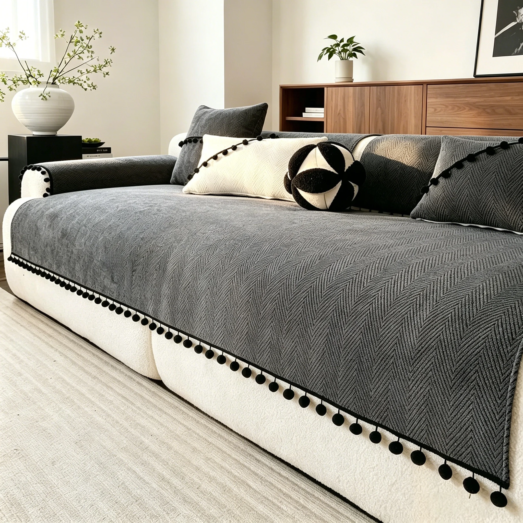 Herribione Chenille Sofa Cover with black pom pom decor sofa cover Anti-Slip Backing Machine Washable
Herribione Chenille Sofa Cover with black pom pom decor sofa cover Anti-Slip Backing Machine Washable