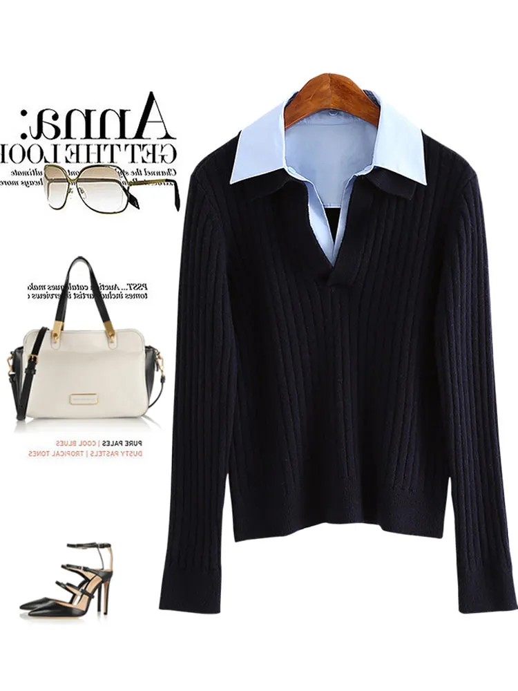 Blue Shirt Collar Fake Two-Piece Knitwear Women's Autumn Winter Lazy Style Neck Knitted Shirt Base Top Splice Pattern Lo...
Blue Shirt Collar Fake Two-Piece Knitwear Women's Autumn Winter Lazy Style Neck Knitted Shirt Base Top Splice Pattern Lo...