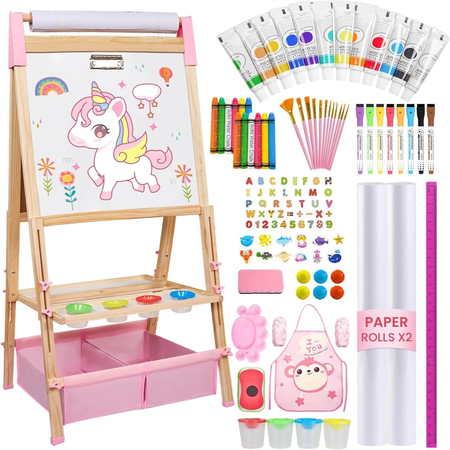 Art Easel for Kids, Adjustable Wooden Double Sided Magnetic Chalkboard and White Board with 119+ Art Supplies, Drawing Painting
Art Easel for Kids, Adjustable Wooden Double Sided Magnetic Chalkboard and White Board with 119+ Art Supplies, Drawing Painting