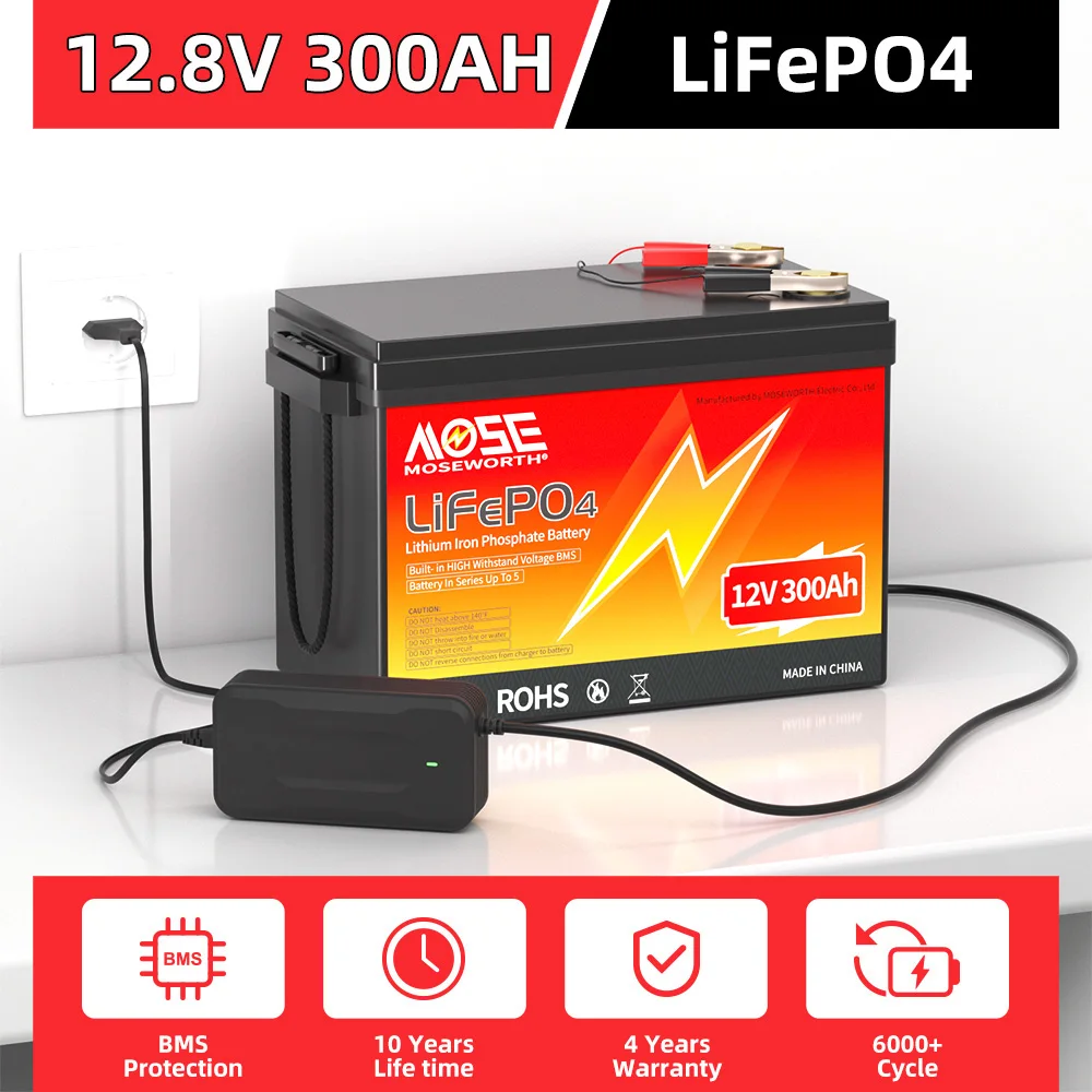 LiFePO4 12V 300Ah Lithium Iron Phosphate Battery Pack Rechargeable Batteries 6000+ Cycles RV Golf Cart Boat Solar Battery
LiFePO4 12V 300Ah Lithium Iron Phosphate Battery Pack Rechargeable Batteries 6000+ Cycles RV Golf Cart Boat Solar Battery