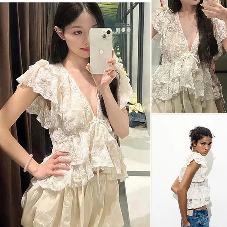 Sweet Sle V-Ne ort Sve Кружевной верх с узлом Украшение Рабочий склад ip Spring Fren Молодежный вид
Sweet Sle V-Ne ort Sve Кружевной верх с узлом Украшение Рабочий склад ip Spring Fren Молодежный вид